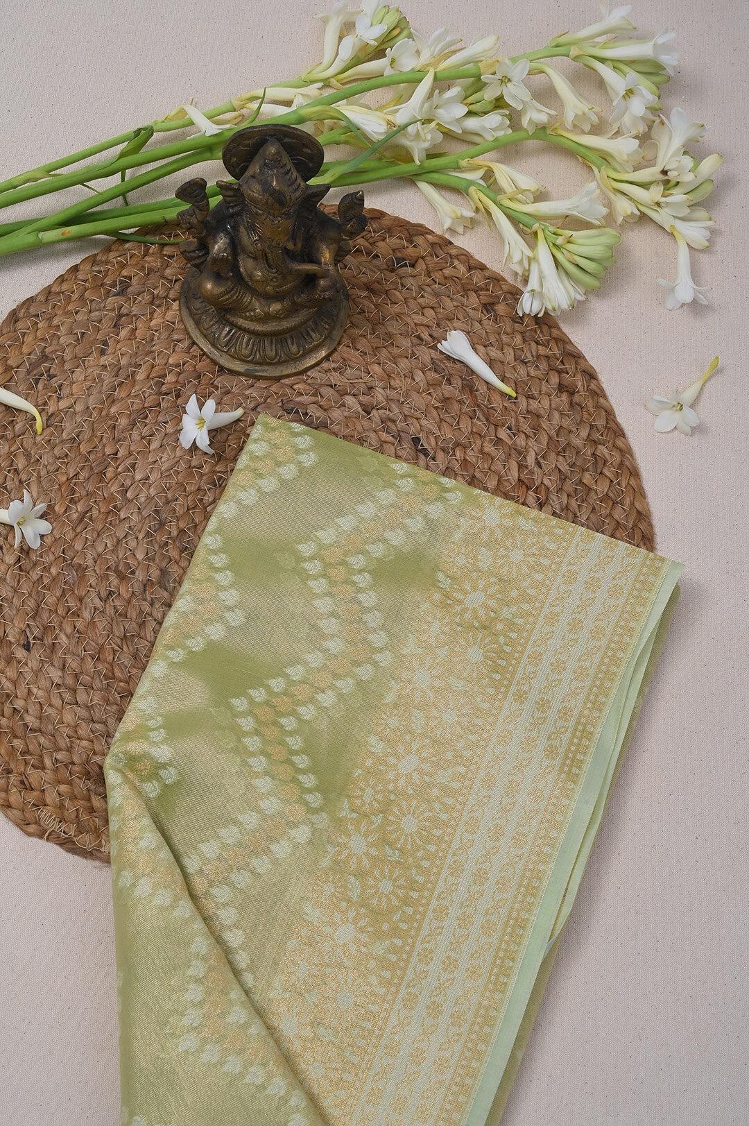 Semi Kora Tissue silk saree in Pista Green view 4 - Pista Green Semi silk saree