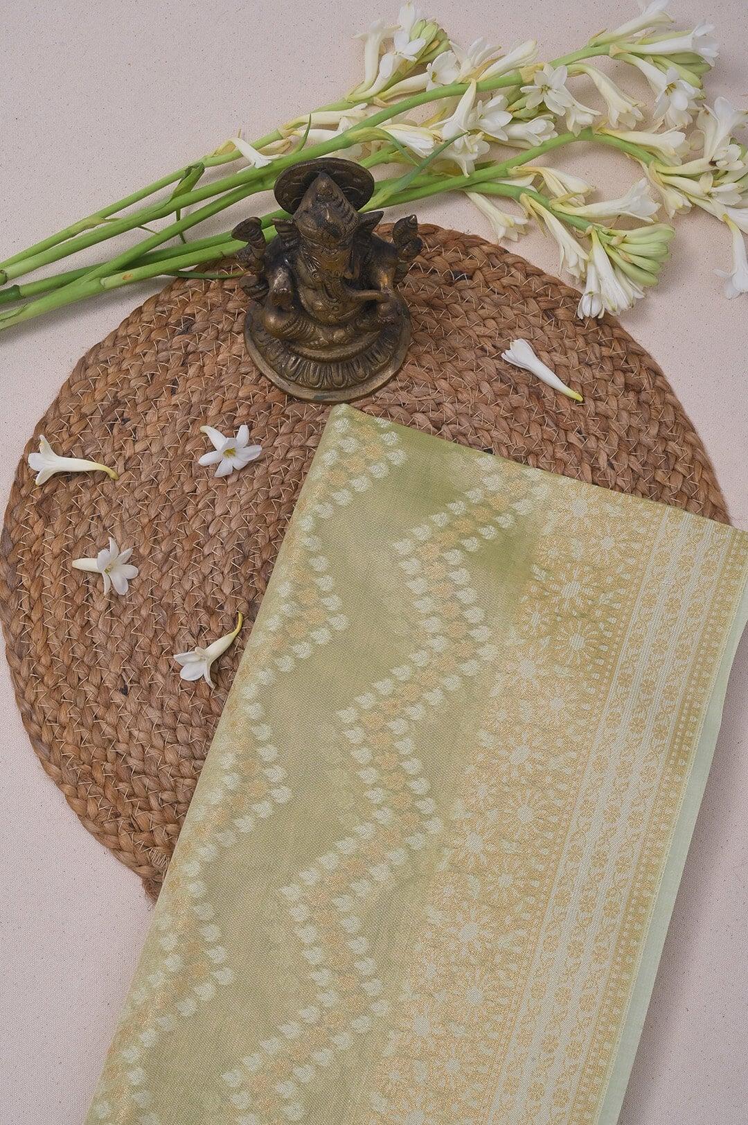 Semi Kora Tissue silk saree in Pista Green 2 - Pista Green Semi silk saree