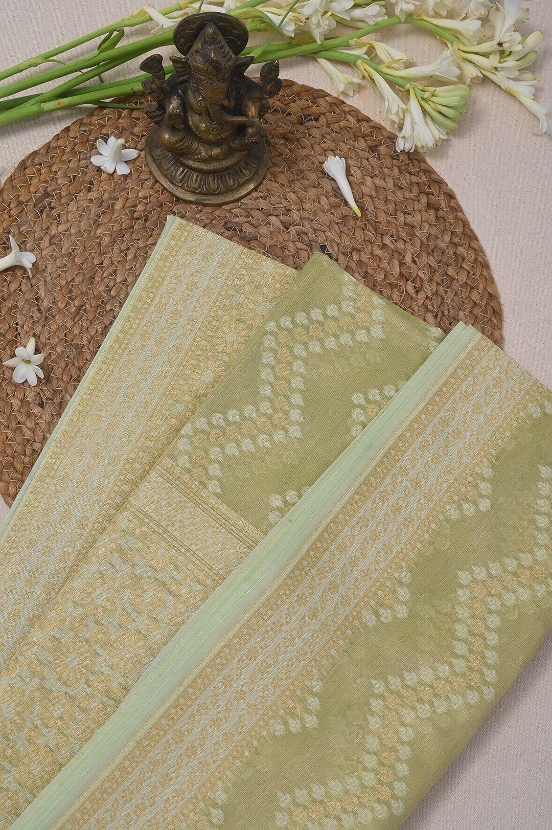 Semi Kora Tissue silk saree in Pista Green view 1 - Pista Green Semi silk saree