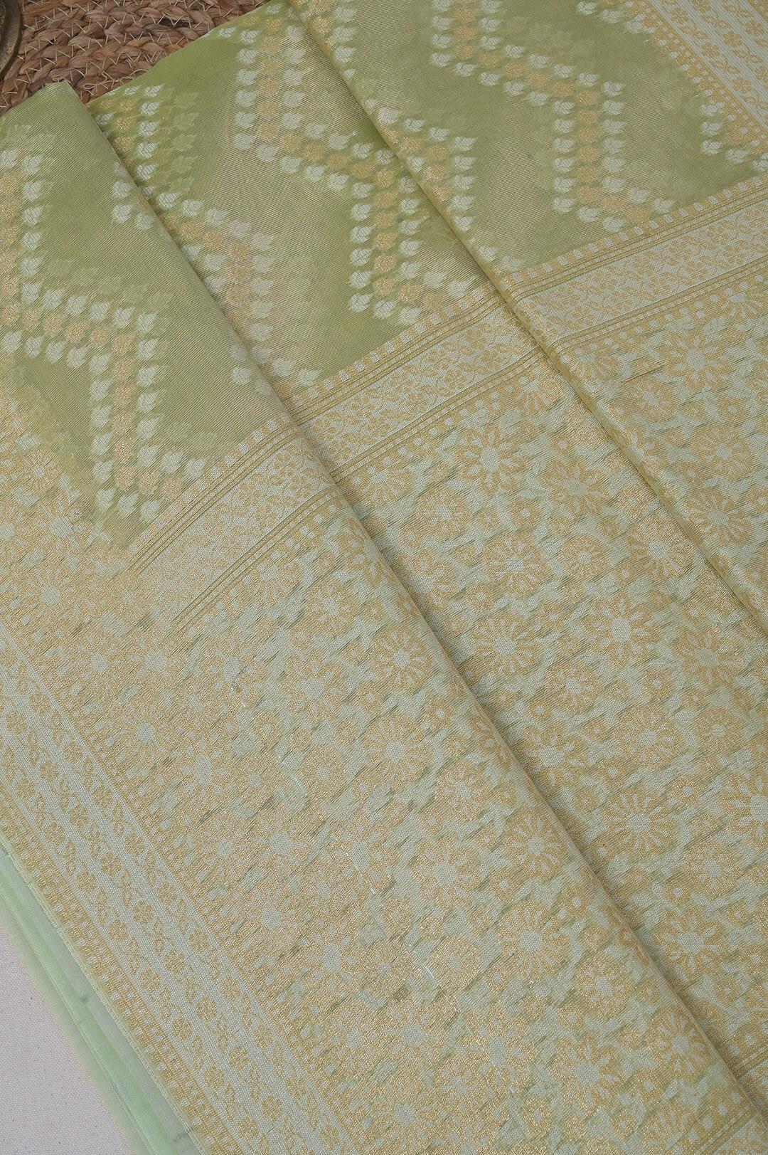 Semi Kora Tissue silk saree in Pista Green view 5 - Pista Green Semi silk saree
