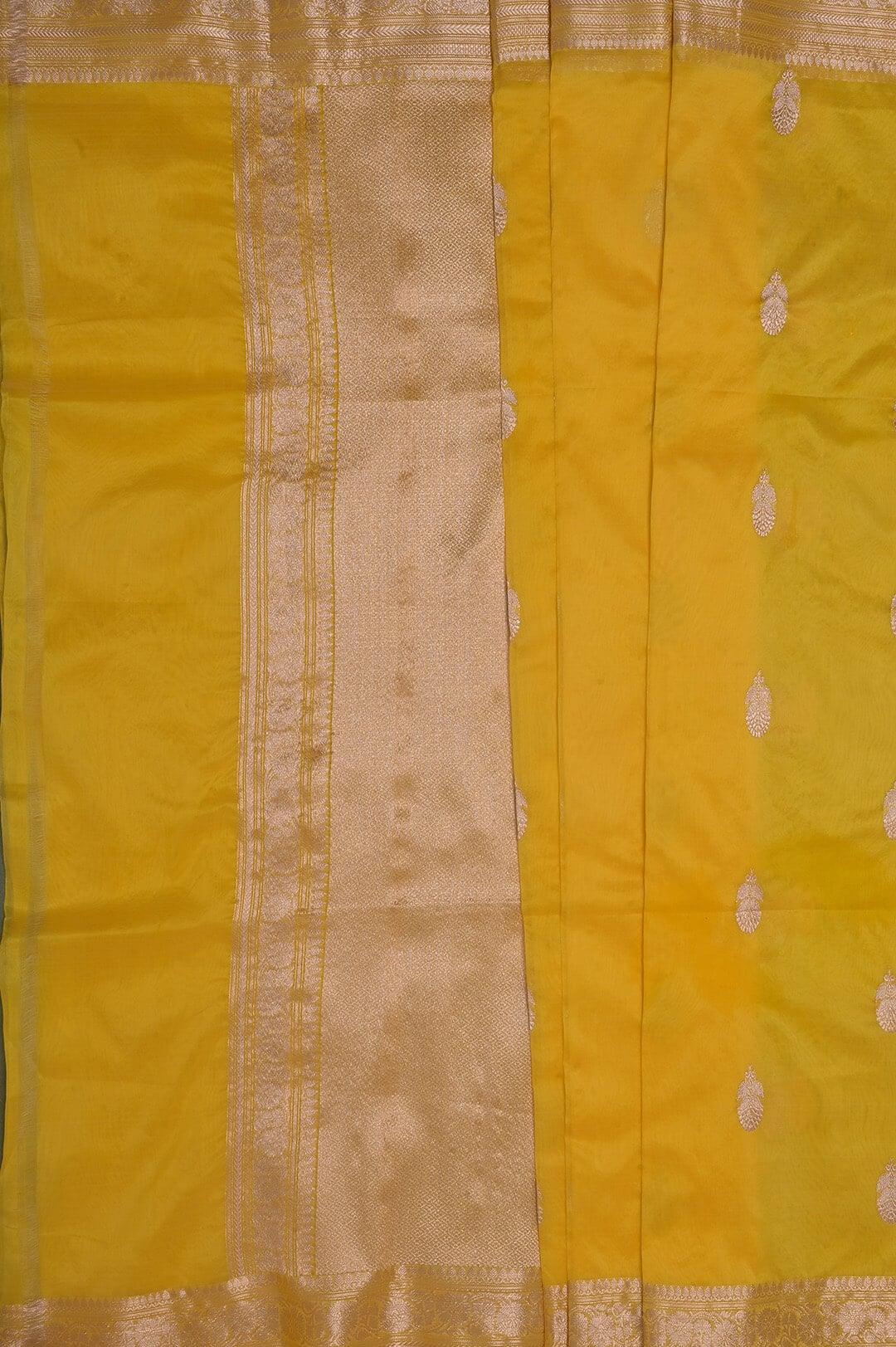 Handloom Kora Banarasi in Yellow view 6 - Yellow Kora  saree