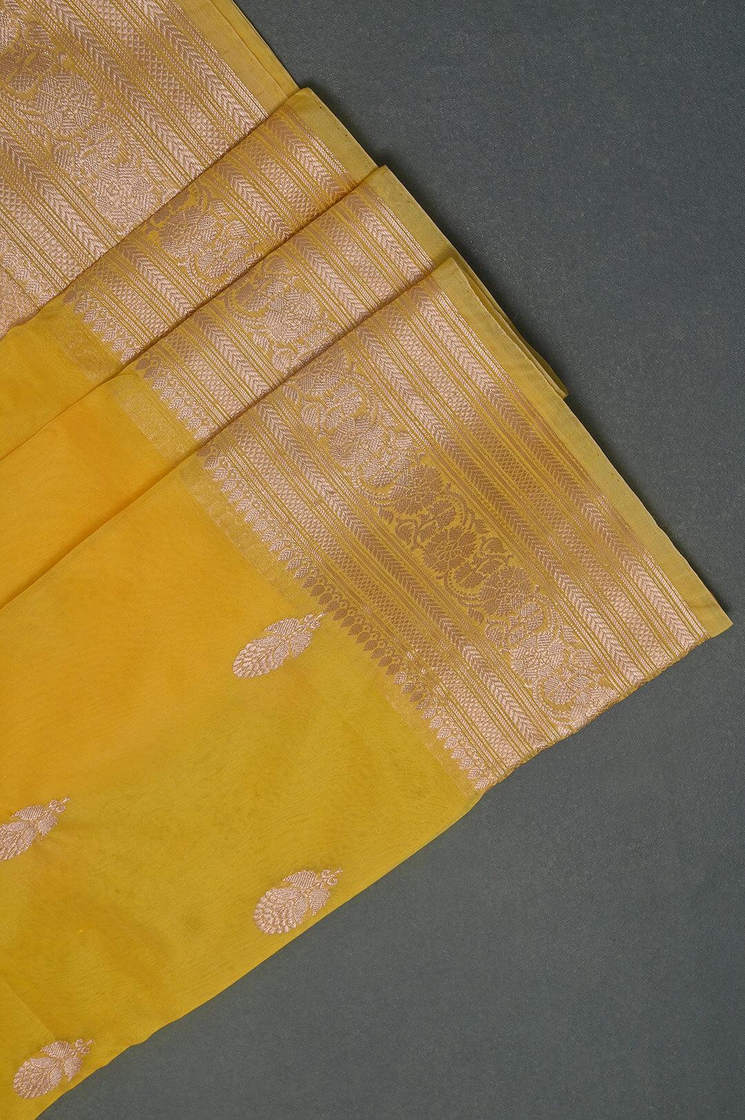 Handloom Kora Banarasi in Yellow 7 - Yellow Kora  saree