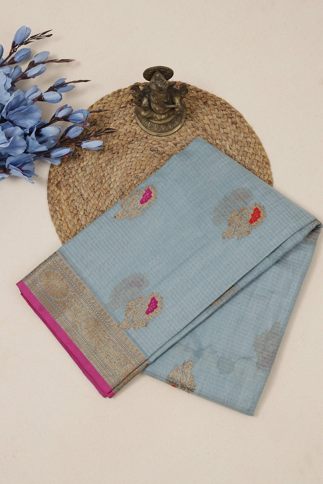 Kota Doria saree in Grey and Pink - handcrafted saree from Kota Doria Saree collection