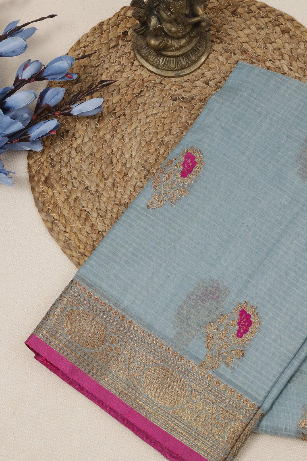 Kota Doria saree in Grey and Pink view 2 - Grey and Pink Kota Doria saree