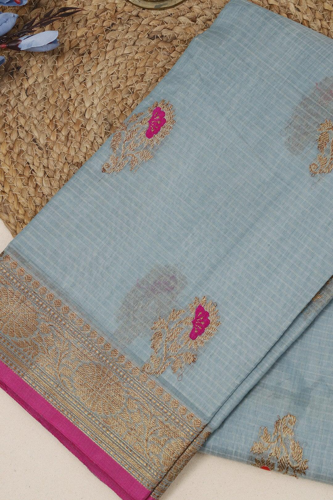 Kota Doria saree in Grey and Pink view 3 - Grey and Pink Kota Doria saree