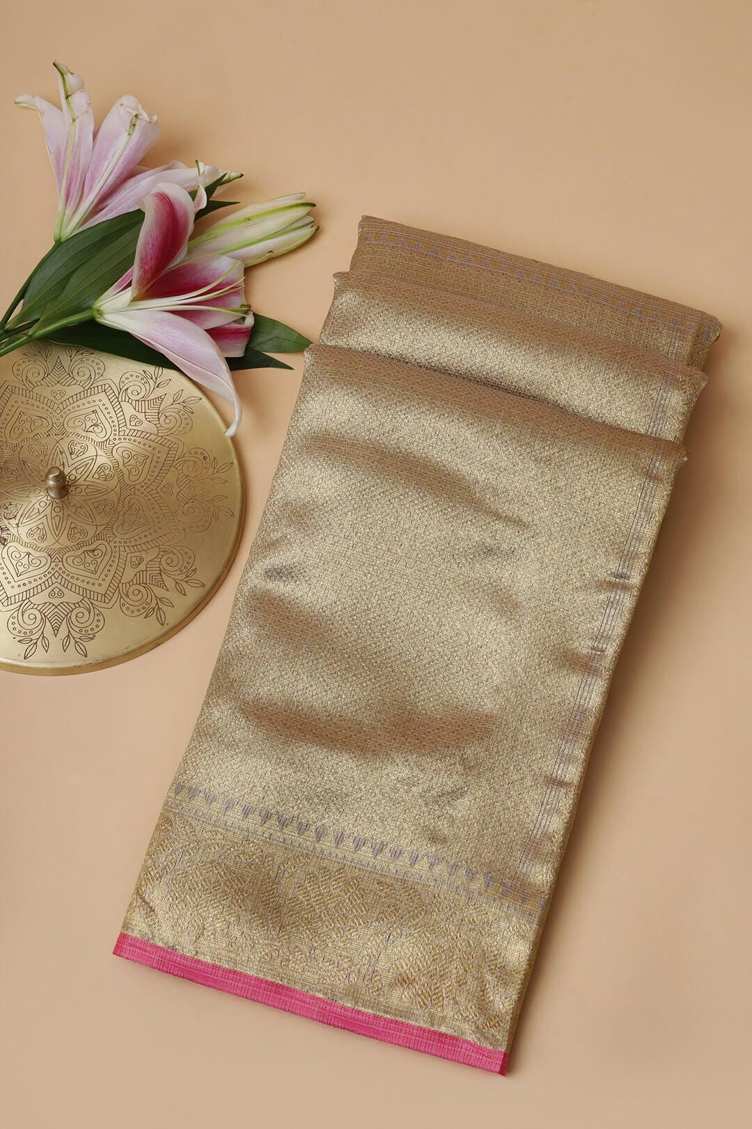 Semi Chanderi in light grey and pink gold zari view 3 - light grey and pink gold zari Semi Chanderi saree