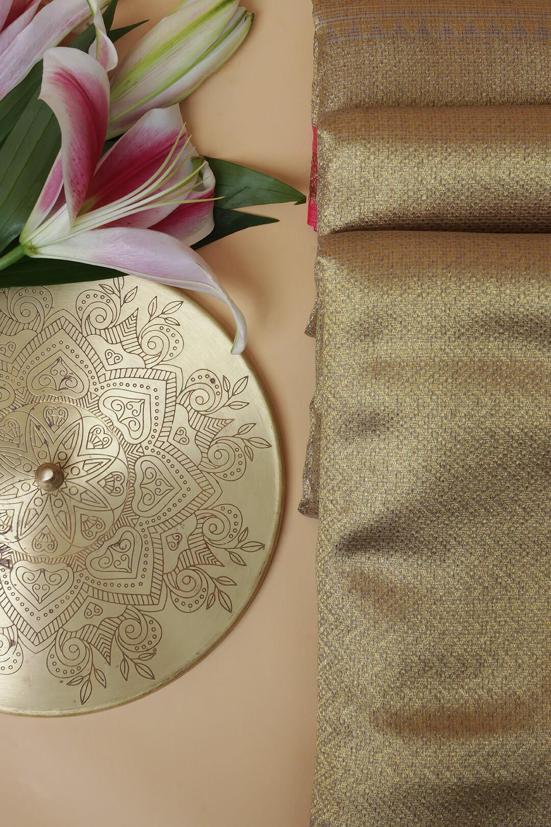 Semi Chanderi in light grey and pink gold zari view 4 - light grey and pink gold zari Semi Chanderi saree