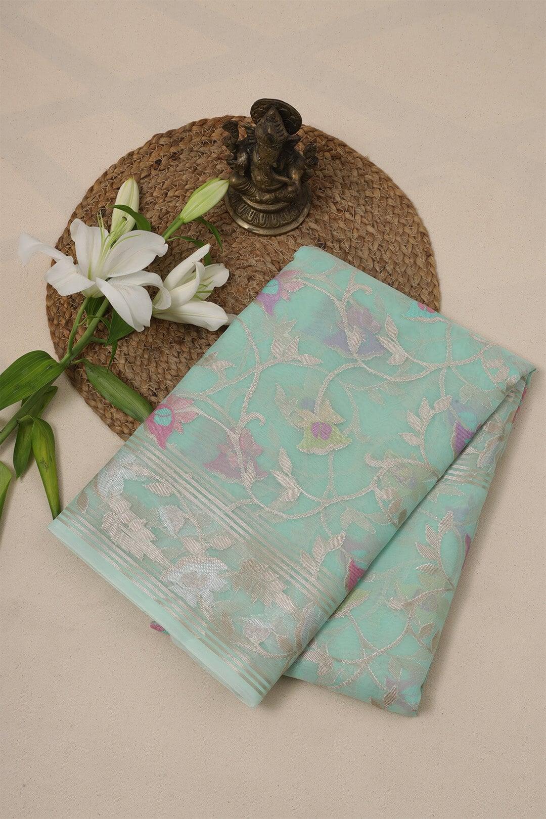 Semi Organza in Sky Blue 1 - Sky Blue Semi Organza saree