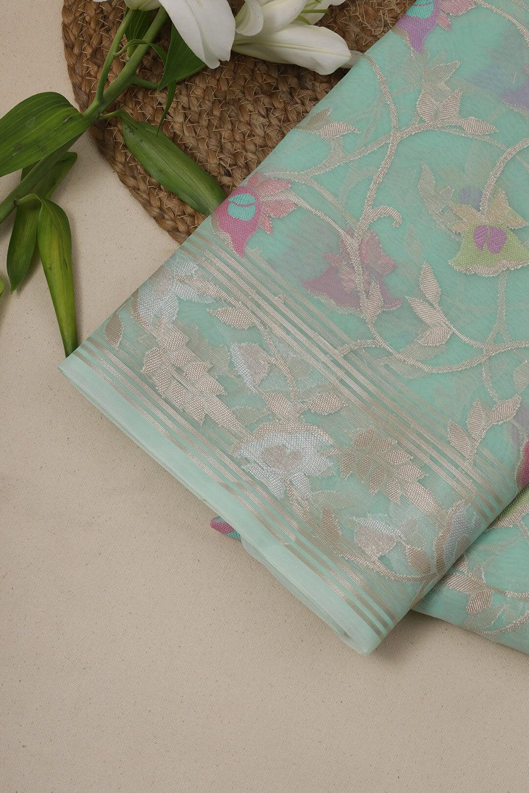 Semi Organza in Sky Blue view 3 - Sky Blue Semi Organza saree