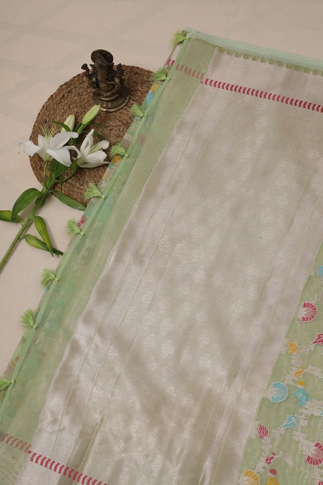 Semi Organza in Sea green 5 - Sea Green Semi Organza saree