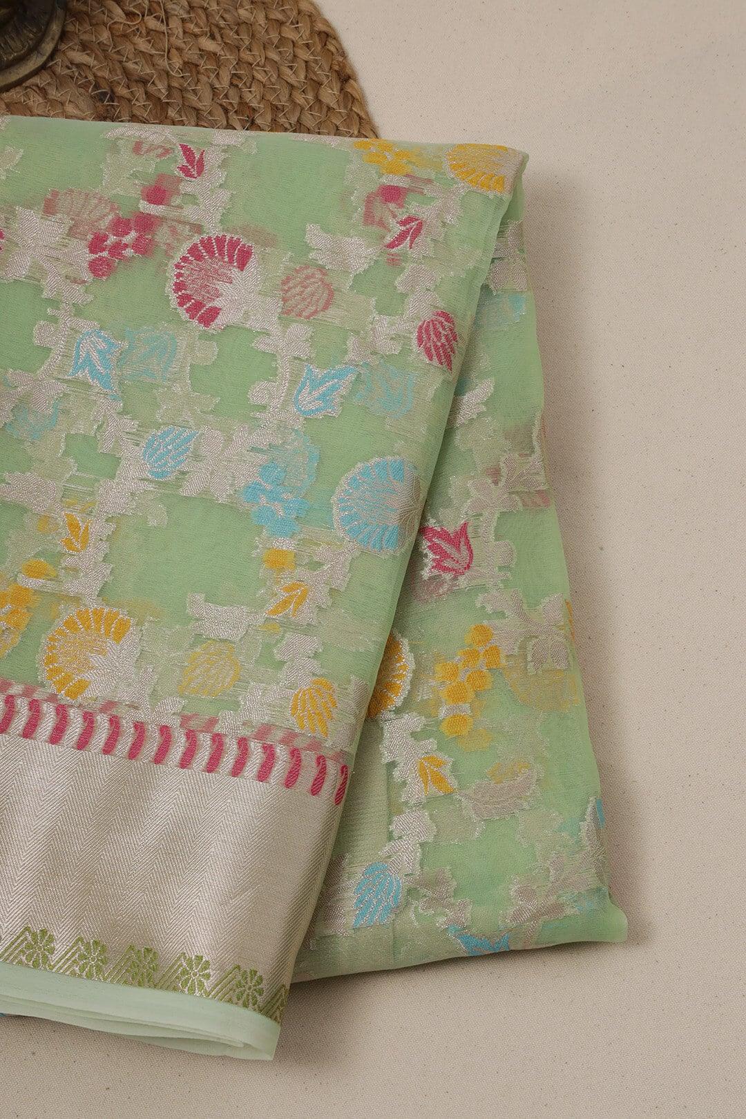 Semi Organza in Sea green 3 - Sea Green Semi Organza saree