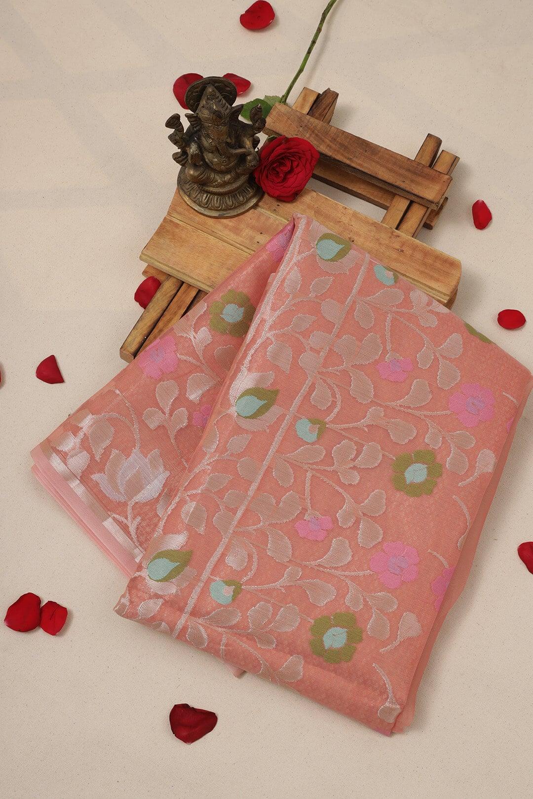 Semi Organza in Pink view 3 - Pink Semi Organza saree