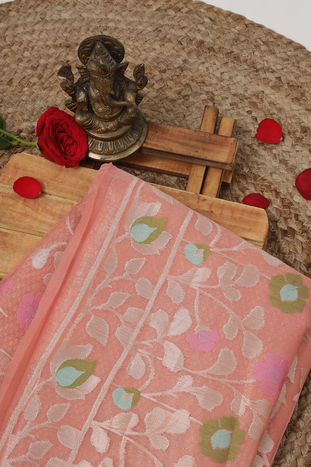 Semi Organza in Pink 2 - Pink Semi Organza saree