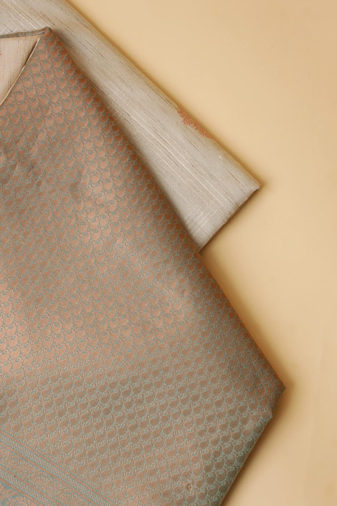 Semi Tussar silk saree in Ivory and bronze pallu view 5 - Ivory with Bronze pallu Semi Tussar saree