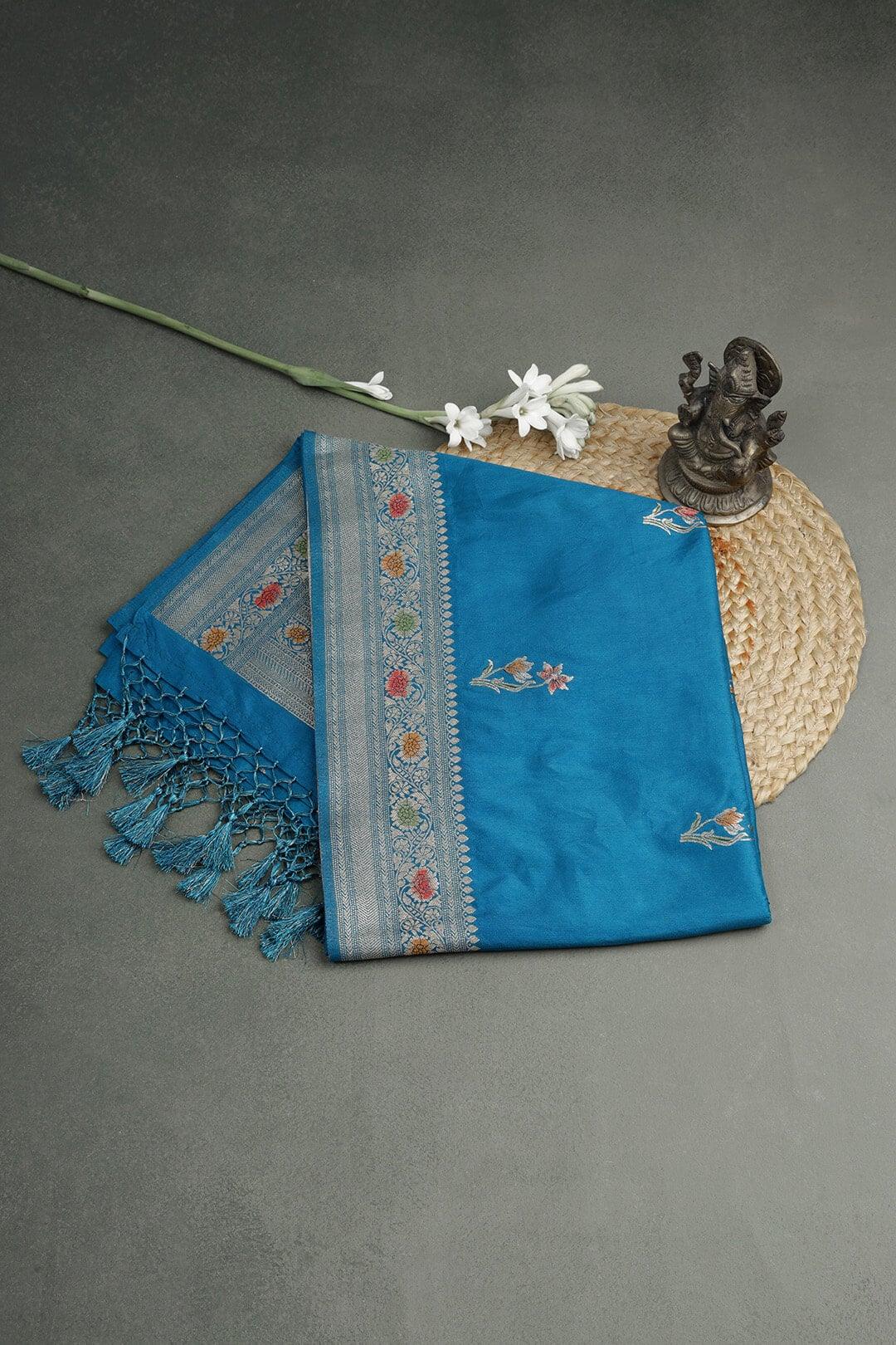 Semi Katan Silk Saree in Blue 3 - Blue Semi Katan saree
