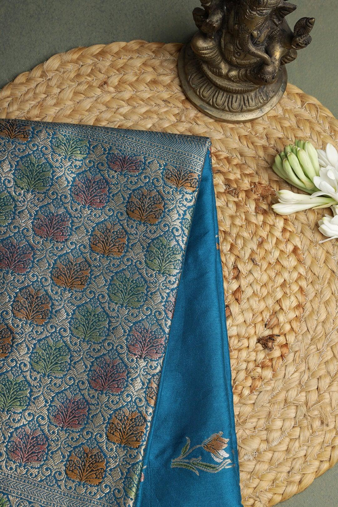 Semi Katan Silk Saree in Blue 5 - Blue Semi Katan saree