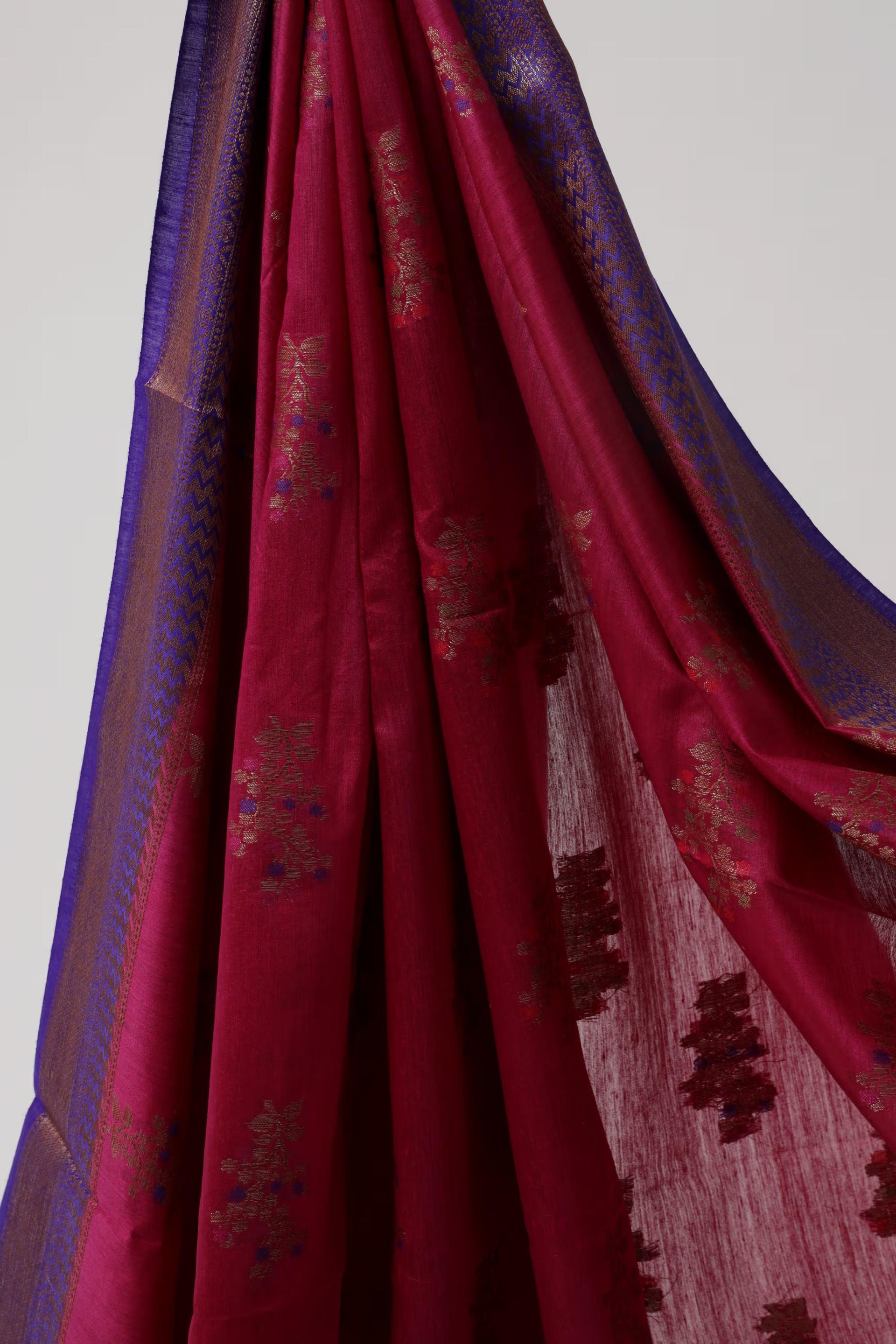 Handloom Tussar Banarasi in Pink and Royal Blue with Meenakari 5 - Pink and Royal Blue Tussar silk saree