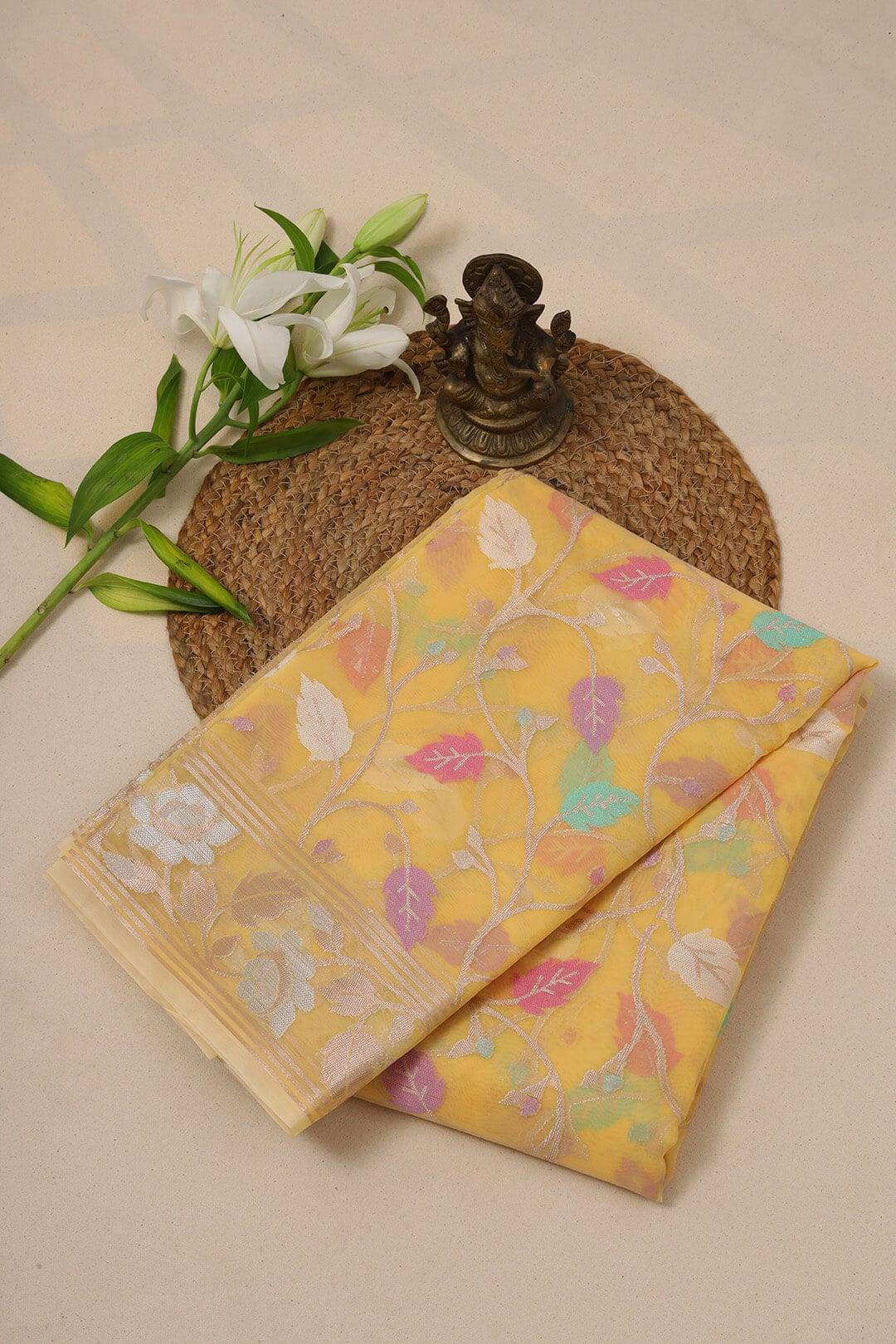 Semi Organza in Yellow 2 - Yellow Semi Organza saree
