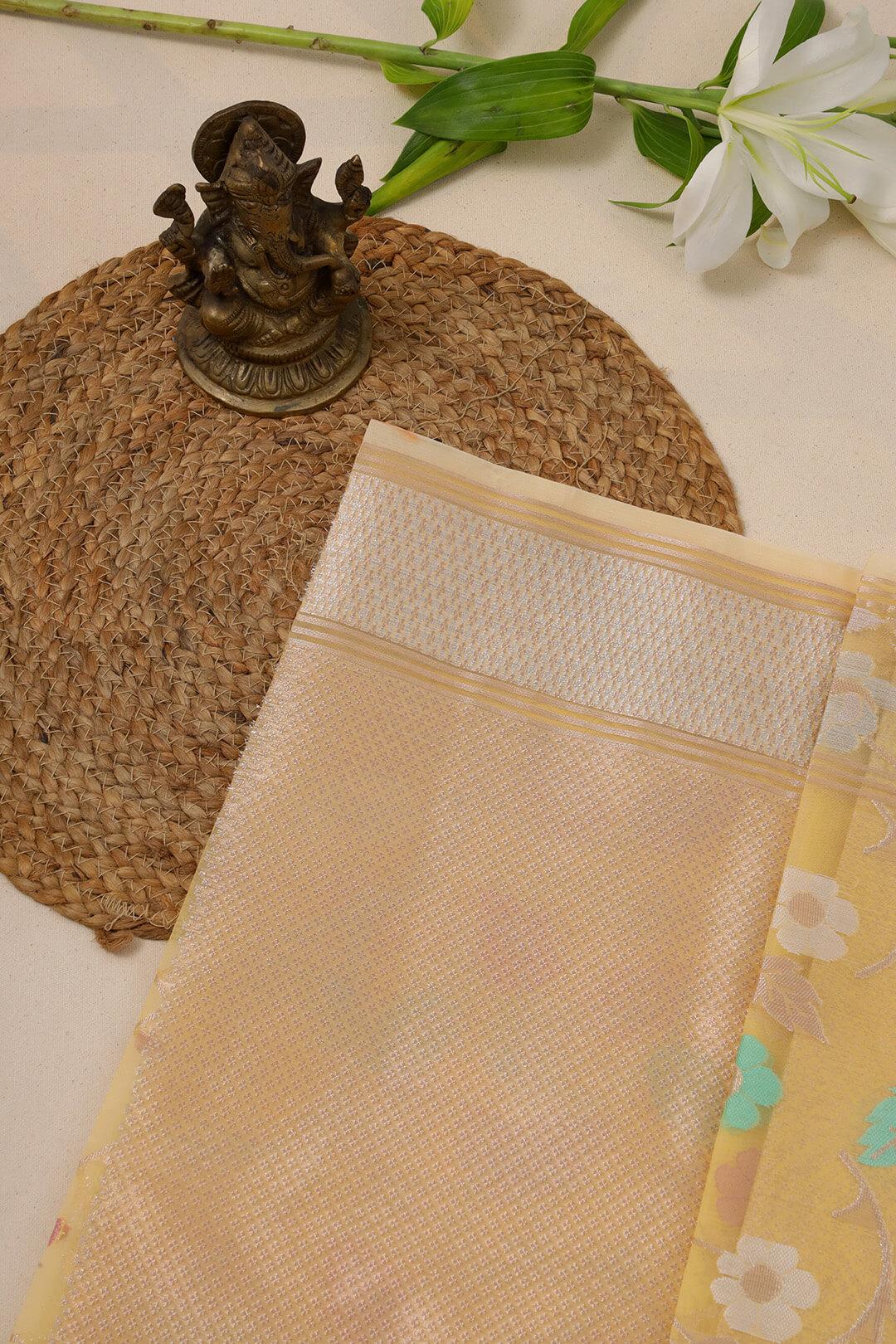 Semi Organza in Yellow view 5 - Yellow Semi Organza saree