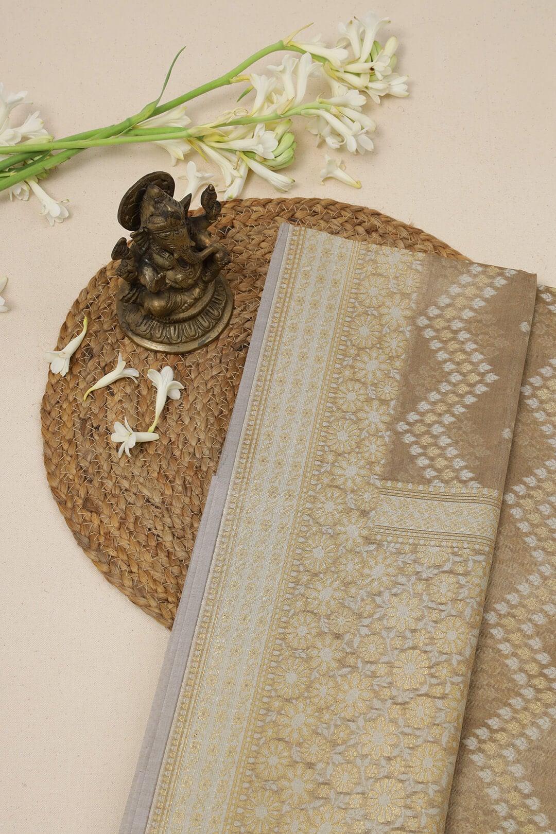 Semi kora tissue saree in brown - handcrafted saree from Semi Kora Tissue Saree collection