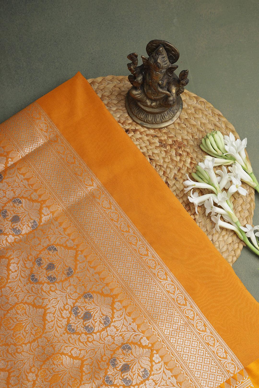 Semi Kora tissue Saree in Mustard 5 - Mustard Semi Kora Tissue  saree saree