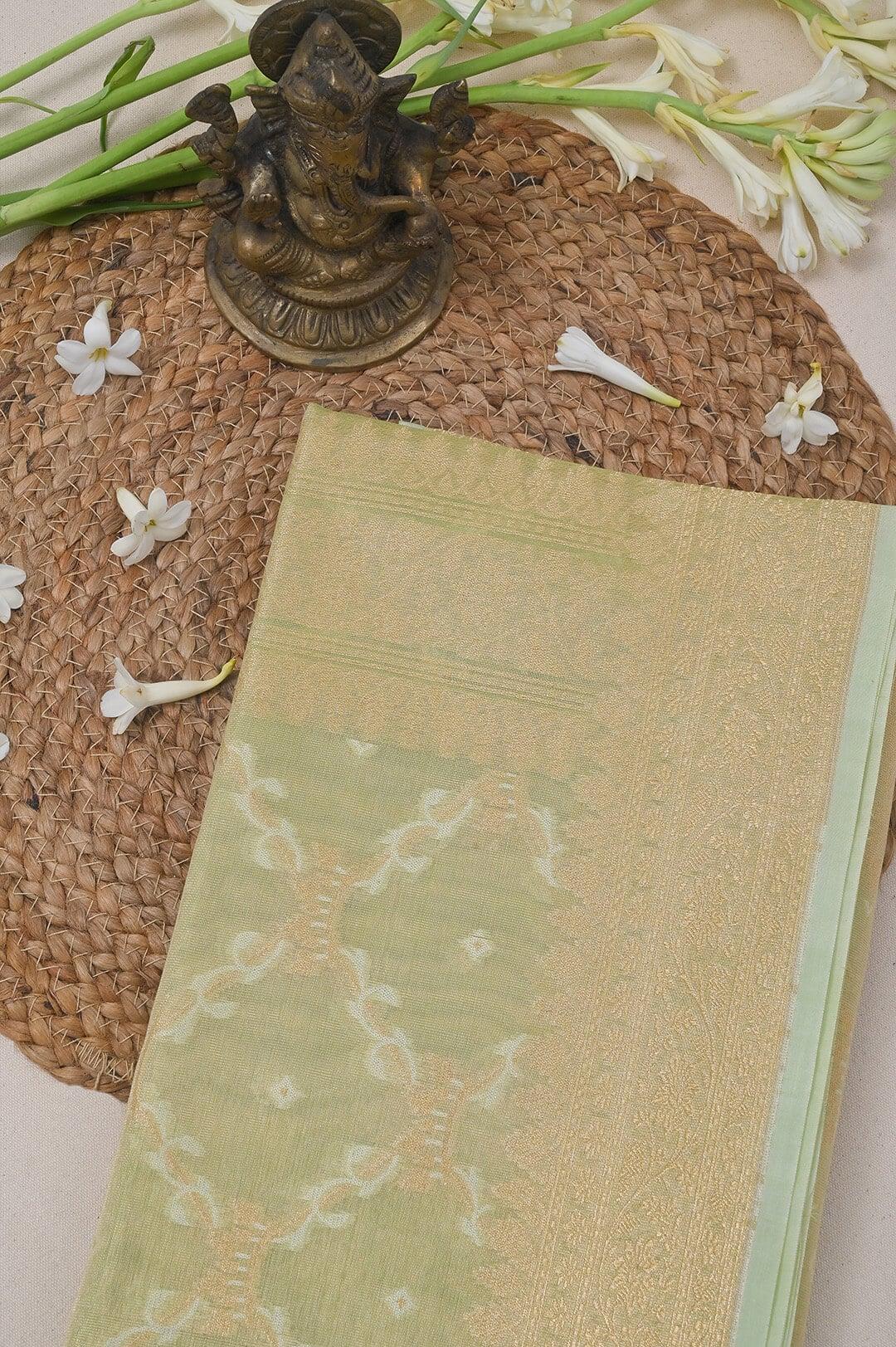 Semi Kora Tissue silk saree in Pista Green - handcrafted saree from Semi Kora Tissue Saree collection