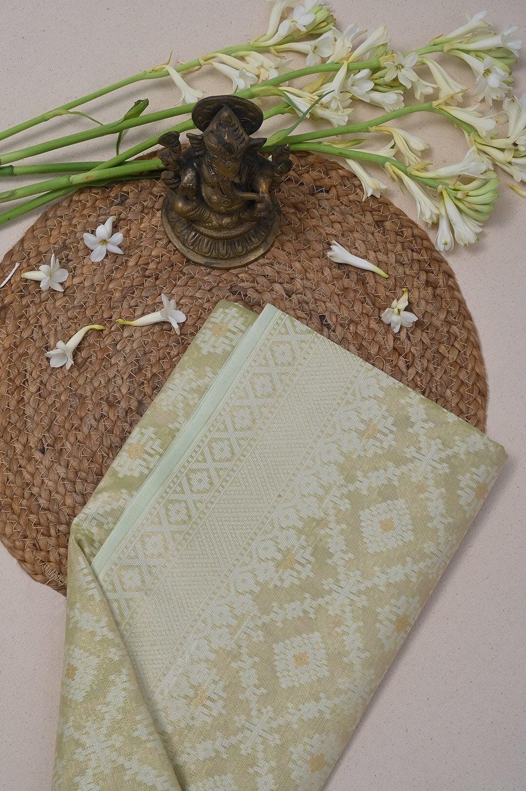 Semi Kora Tissue saree with soft pista green and ivory 3 - Pista green & Ivory Semi Kora Tissue saree