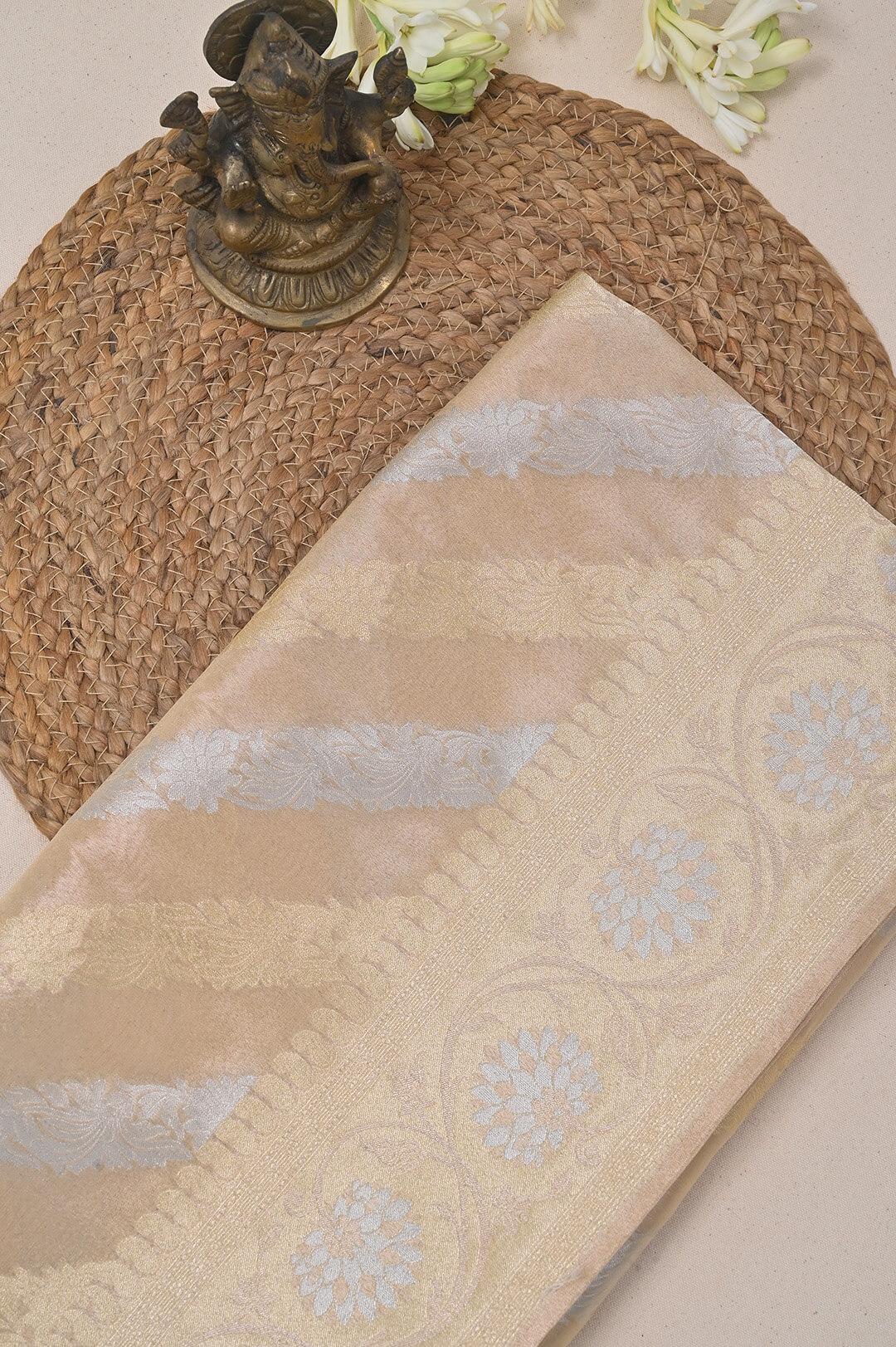 Semi Kora Tissue Silk saree in Beige and Gold silver zari view 1 - Beige Semi Kora Tissue saree