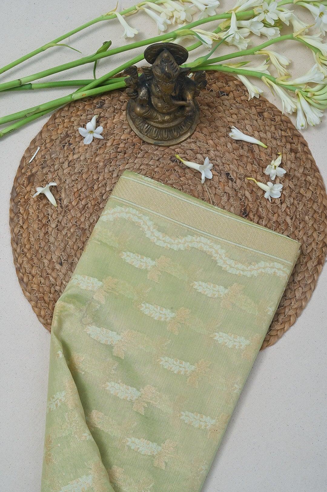 Semi Kora Tissue saree in Pastel green 4 - Pastel Green Semi Kora Tissue saree