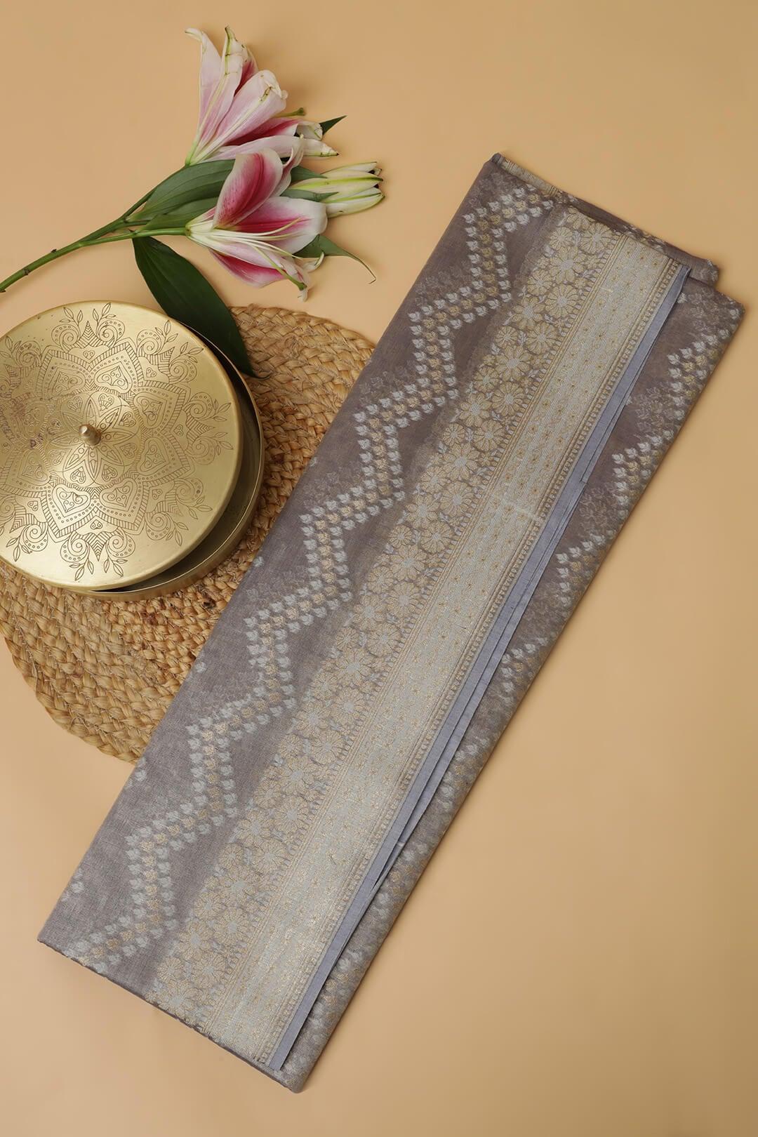 Semi Kora Tissue in Grey - handcrafted saree from Semi Kora Tissue Saree collection