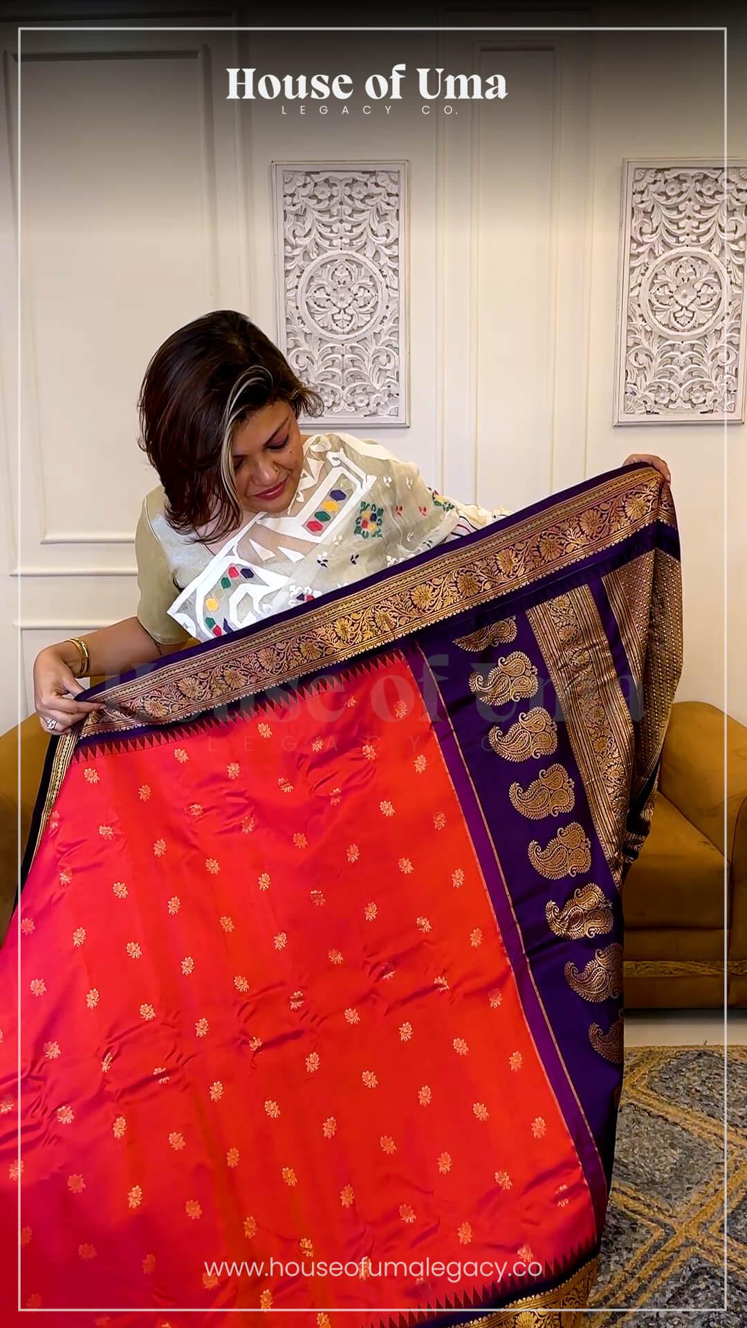 Handloom Pure Silk Gadwal in Dual Tone Pink & Orange  2 - Dual tone Pink & Orange Pure silk Gadwal saree