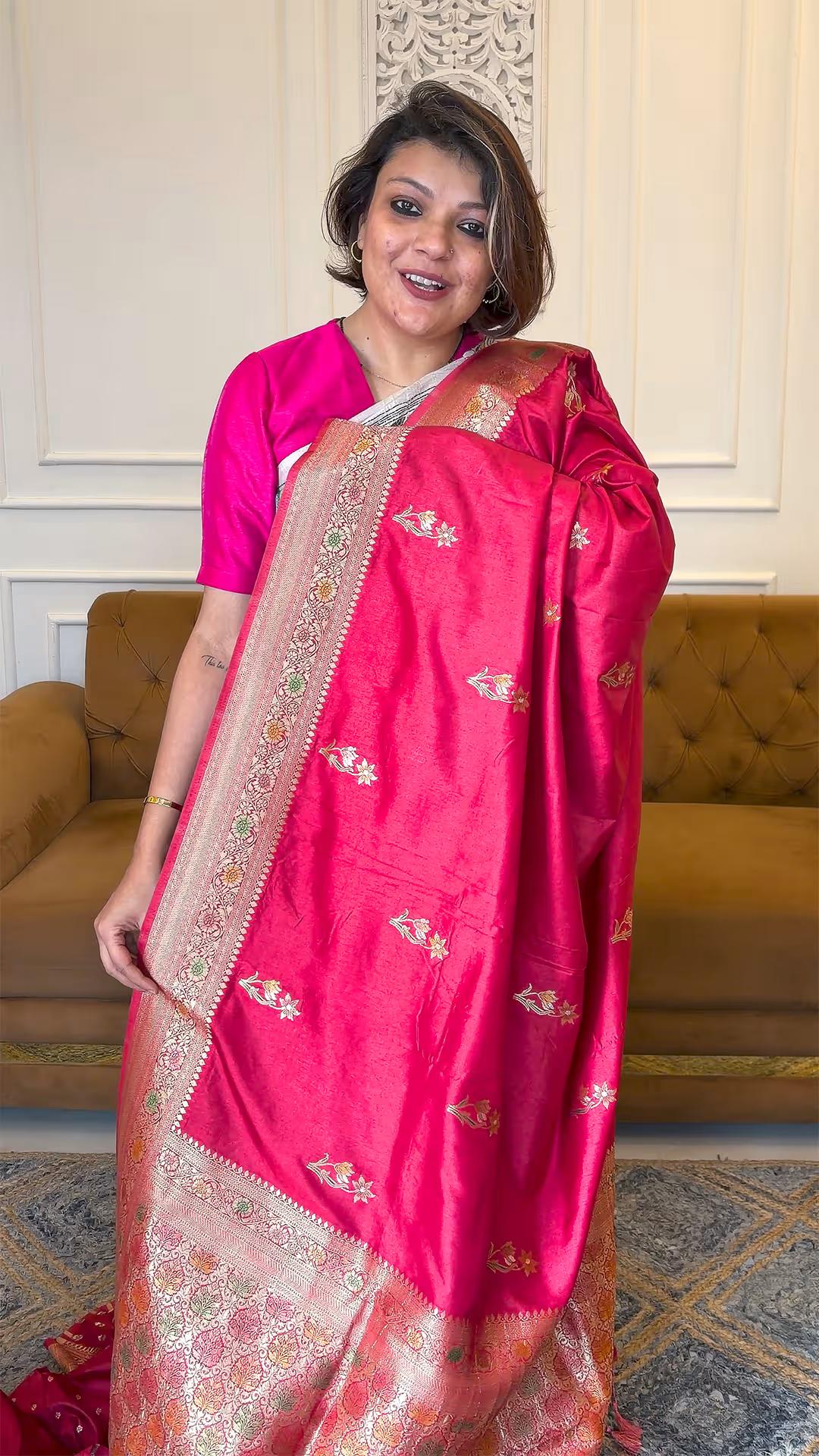 Semi Katan Silk Saree in Rust - handcrafted saree from Semi Katan Silk Saree collection