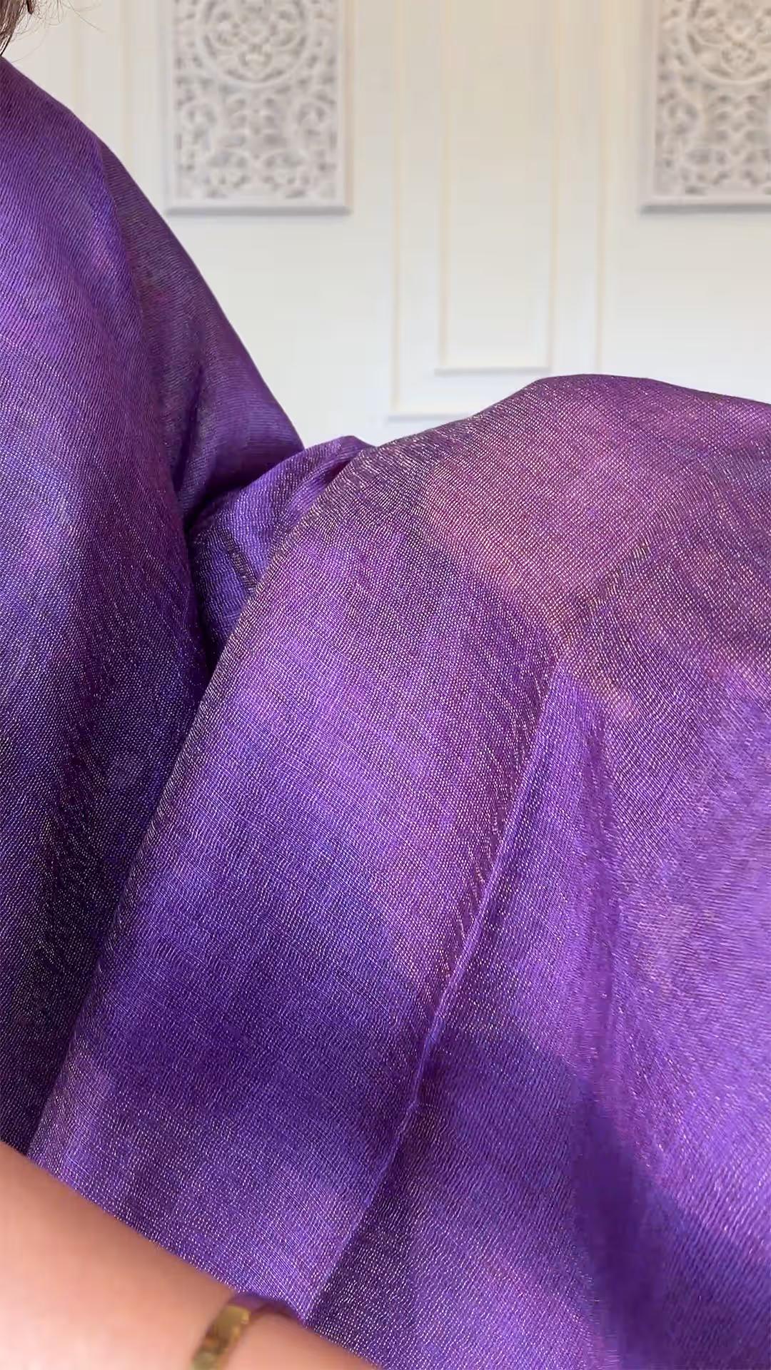 Handloom Pure Tissue & Linen in Deep Purple - Yarn Dyed Saree 4 - Deep Purple Tissue & Linen saree