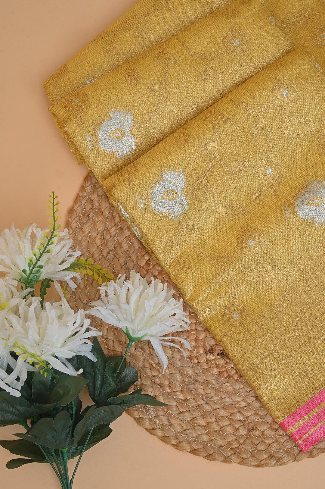 Semi Chanderi and gold saree in Yellow 4 - Yellow and Gold Semi Chanderi saree