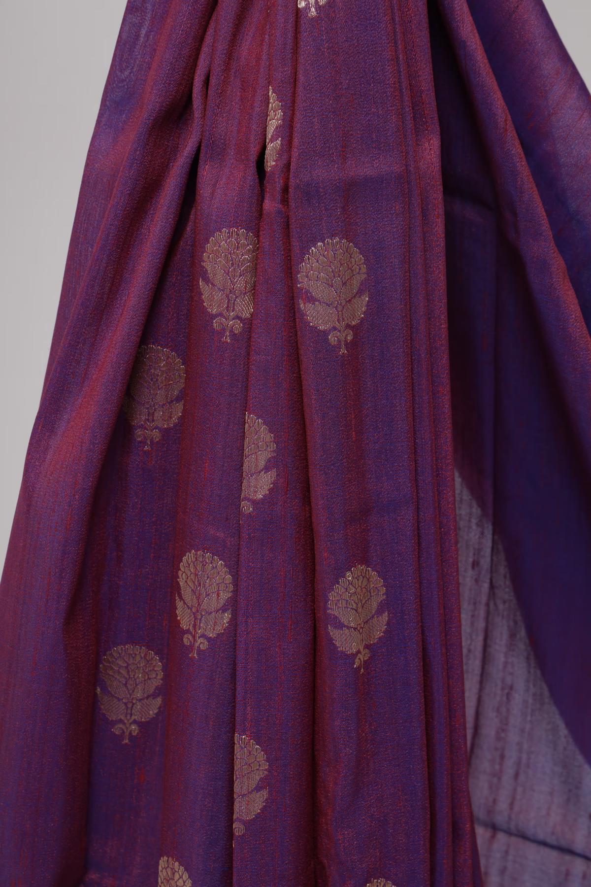 Handloom Tussar Banarasi in Purple and pink with Meenakari view 5 - Purple an Pink Tussar silk saree