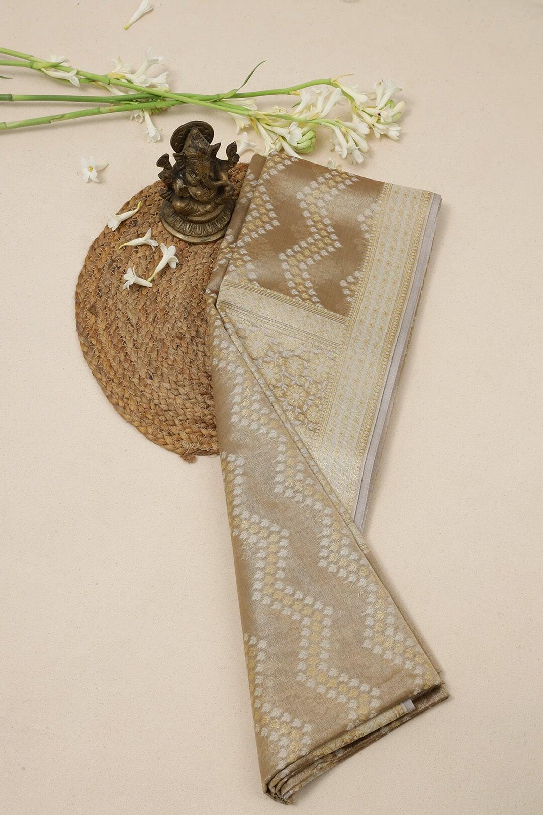 Semi kora tissue saree in brown 2 - Brown Semi Kora Tissue saree