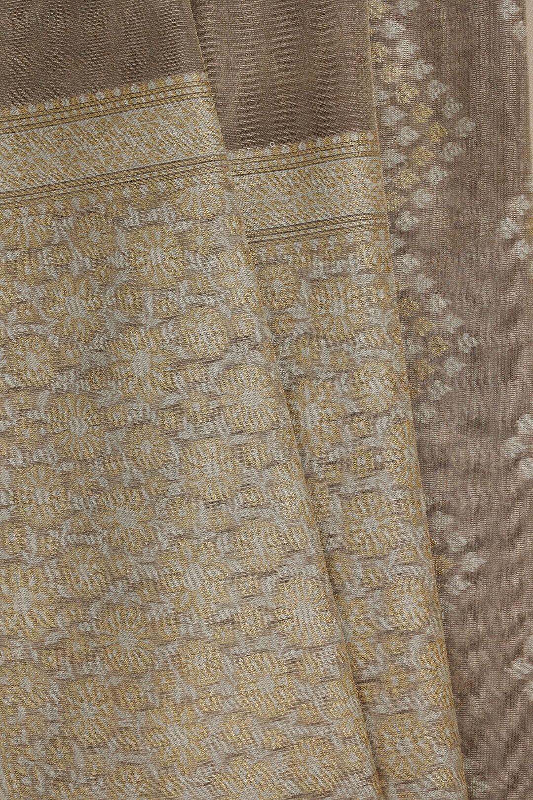 Semi kora tissue saree in brown 5 - Brown Semi Kora Tissue saree