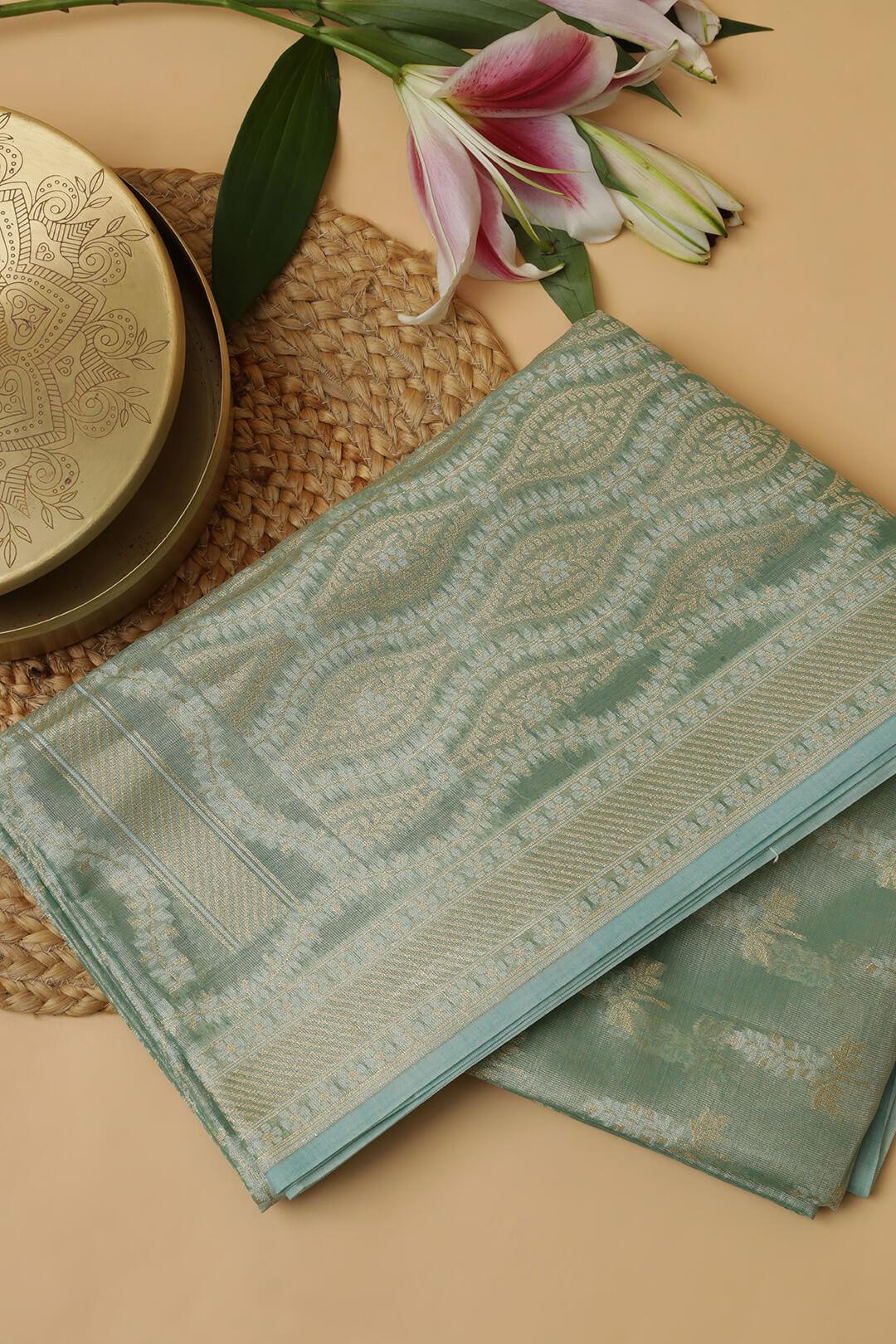 Semi Kora Tissue silk saree in pastel sea green 3 - Pastel sea green Semi Kora Tissue saree