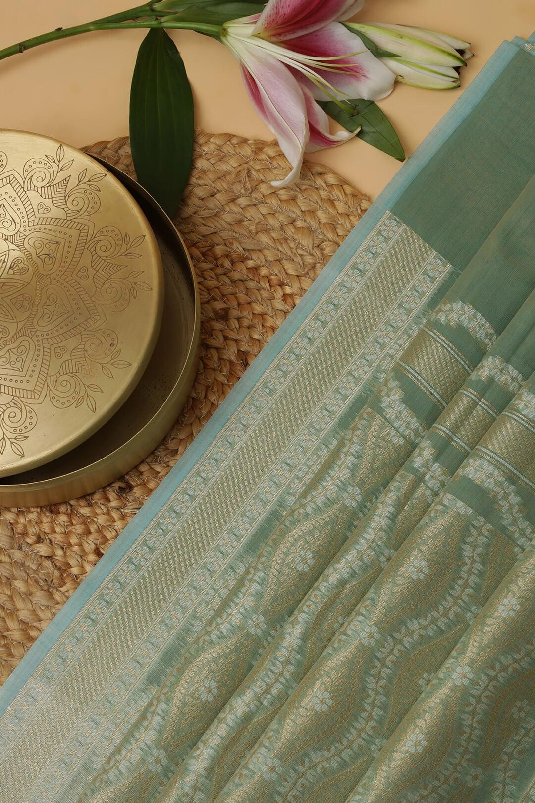 Semi Kora Tissue silk saree in pastel sea green 2 - Pastel sea green Semi Kora Tissue saree