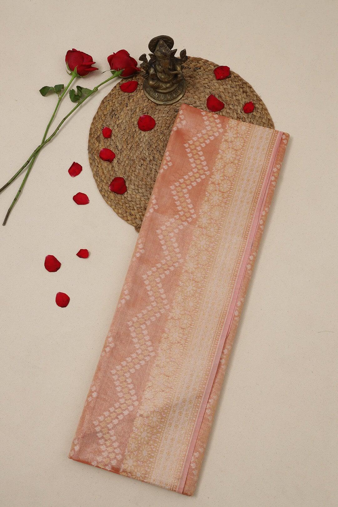 Semi Kora Tissue silk saree in Peach view 2 - Peach Semi Kora Tissue saree