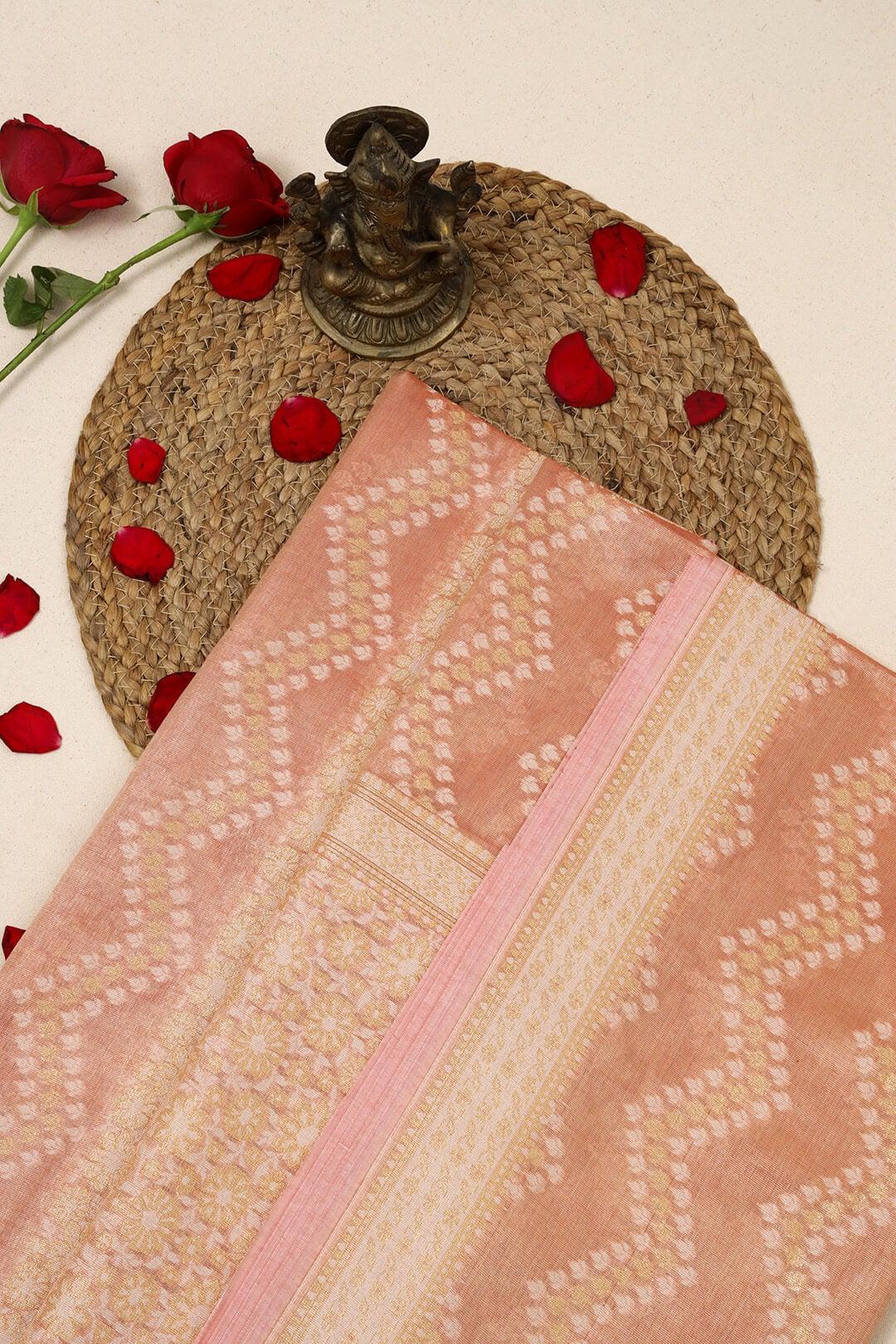 Semi Kora Tissue silk saree in Peach view 5 - Peach Semi Kora Tissue saree