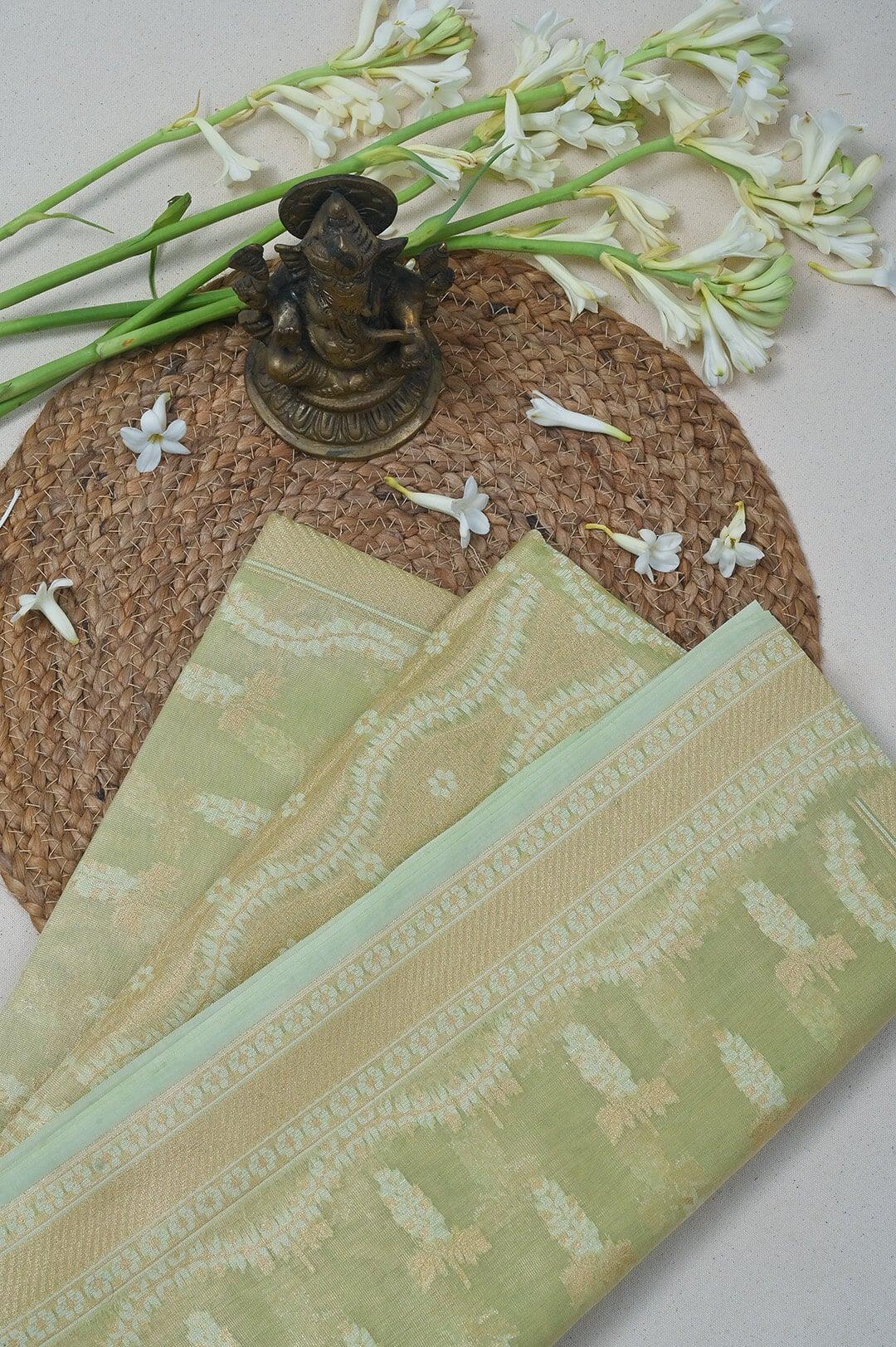 Semi Kora Tissue saree in Pastel green view 5 - Pastel Green Semi Kora Tissue saree